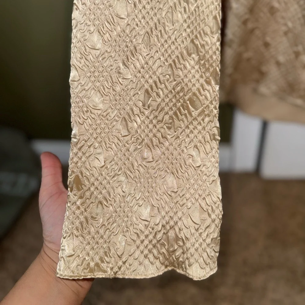 Milano Gold Puckered Pattern Button Down Blouse - Picture 3 of 5